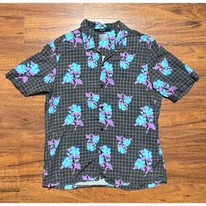 Ksubi Shirt Mens Medium Pixel Floral Grid Short Sleeve Button Front Casual